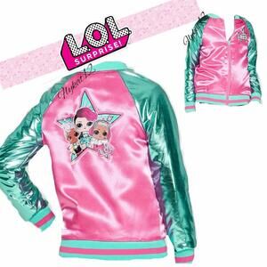 LOL Surprise Pink/Teal Color “Go Team” Glitter Series Bomber Jacket ON SALE ‼️‼️